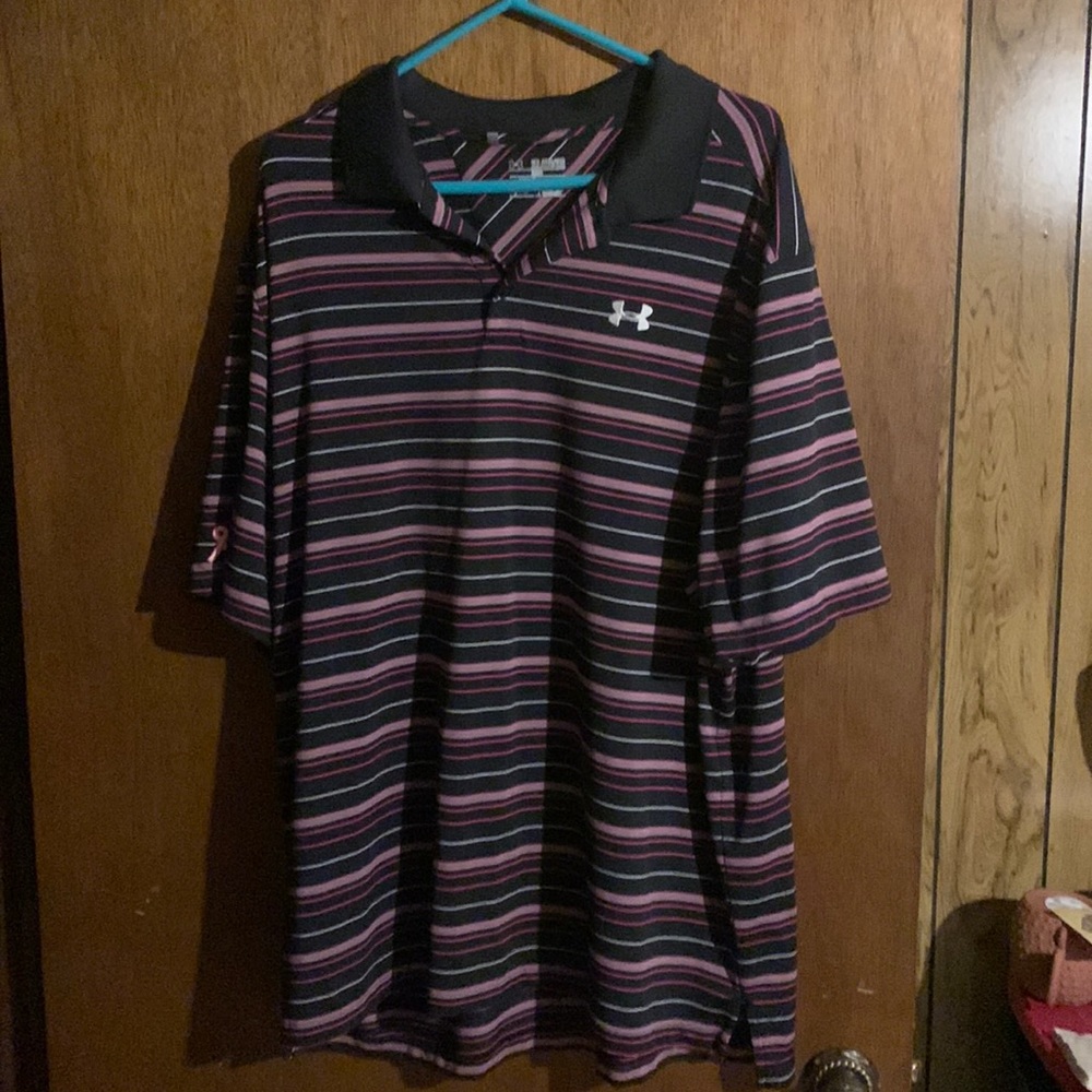 Under Armour Pink & Black Striped Polo Sz 2XL